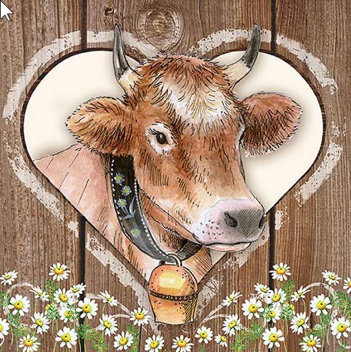 Lot de 20 serviettes en papier en forme de vache dans un c ur - Décoration de table pour les amateurs de la Bavière et d'animaux - 33 x 33 cm