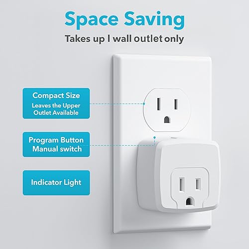 Vista 5 de HBN - Enchufe de control remoto con señal RF de 100 pies, interruptor inalámbrico de encendido/apagado para electrodomésticos, batería incluida