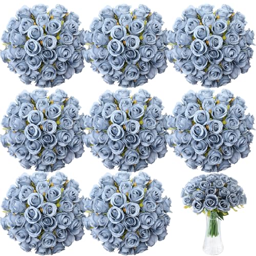 Hoteam 72 Heads Dusty Blue Artificial Rose Flowers 6 Bouquet Wedding Decoration Faux Flower Arrangement Bouquet with Stem Bridal Shower Gift Floral Centerpiece for Tables