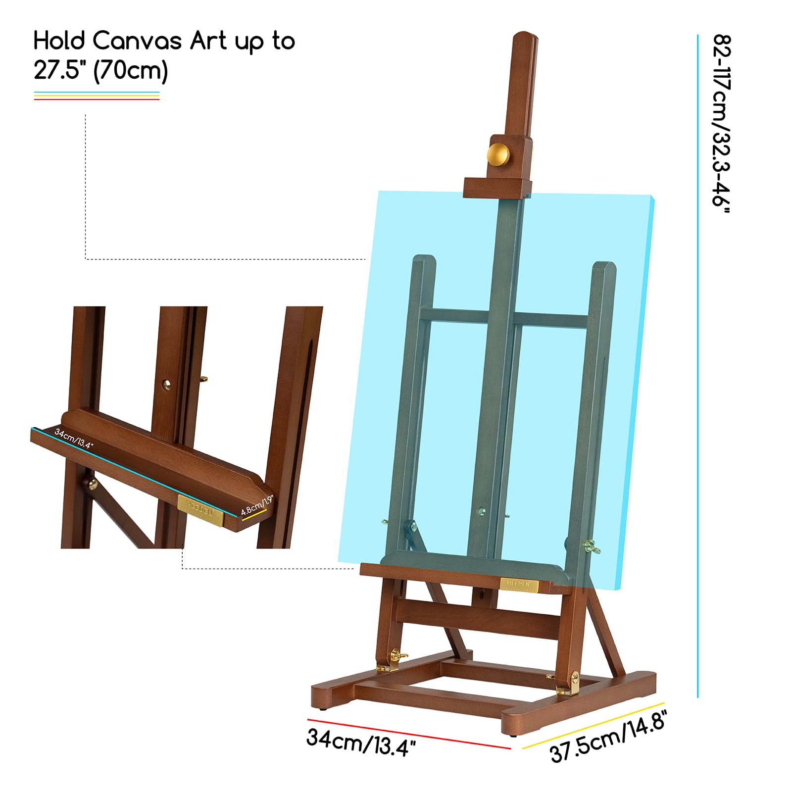 MEEDEN PRO Cavalletto da tavolo grande per pittura - Cavalletto da scrivania senza montaggio per tele fino a 70 cm - Cavalletto regolabile con struttura a H in legno di faggio