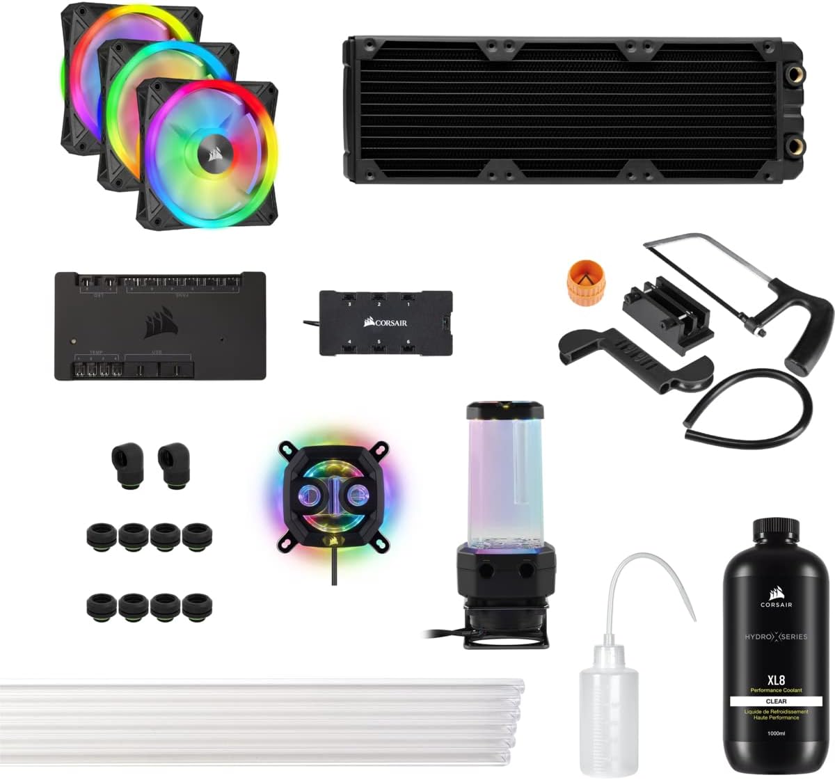 Corsair Hydro X Series iCUE XH305i RGB PRO Custom Cooling Kit (Hardline CPU Cooling Loop, CPU Water Block, D5 Pump/Reservoir Combo, Radiator, 3X RGB Fans, iCUE Software Control) Black