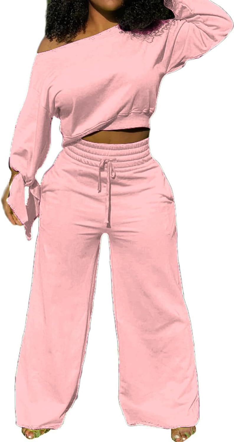 Casual 2 Piece Outfits for Women Sexy Long Sleeve Sweatsuit Jogging Long Pants Sets Tracksuit with Pockets - Image 2