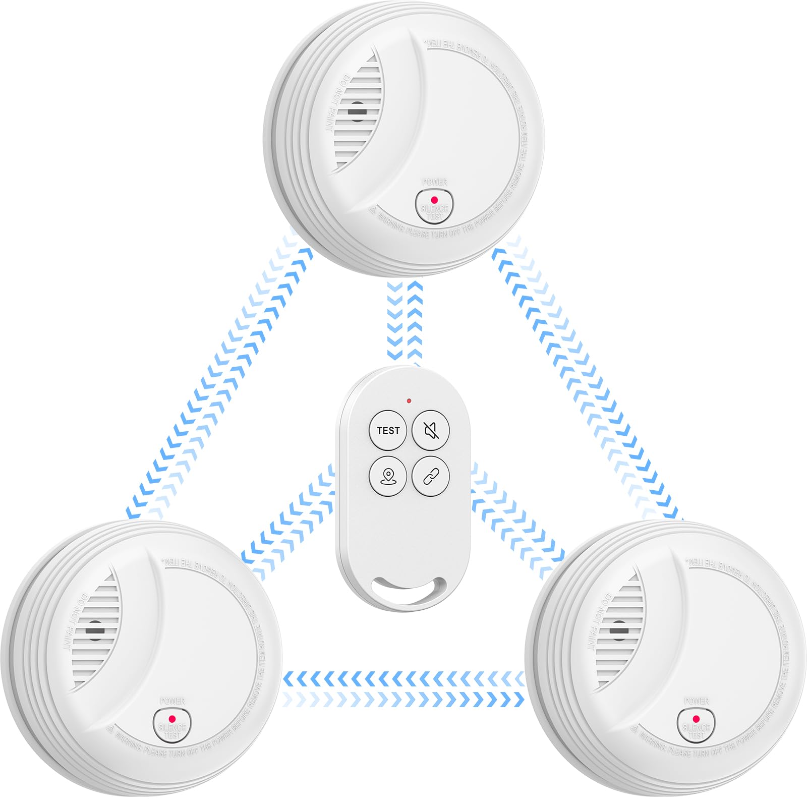 FUMIXTEX Wireless Interlinked Smoke alarms for Home,Replaceable Battery Powered Smoke Detector,Test/Mute Button,Low Battery Warming,3 PCS