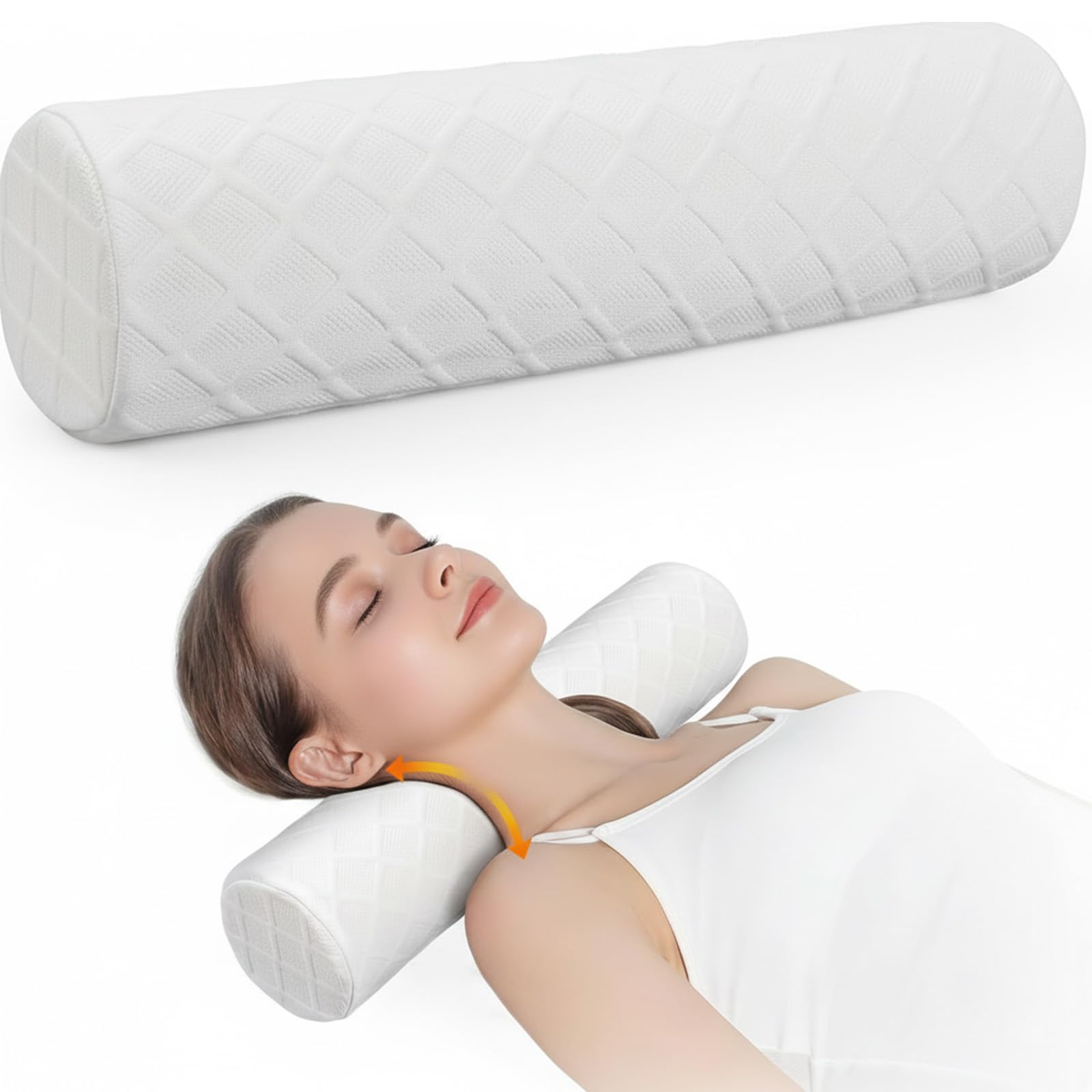 Cervical Memory Foam Neck Roll Pillow Neck Support Pillows for Sleeping 4in H Small Round Circle Pillow Cylinder Pillows for Neck Back Lumbar Leg Yoga Pain Relief (Gray) White Medium - 3.9" H
