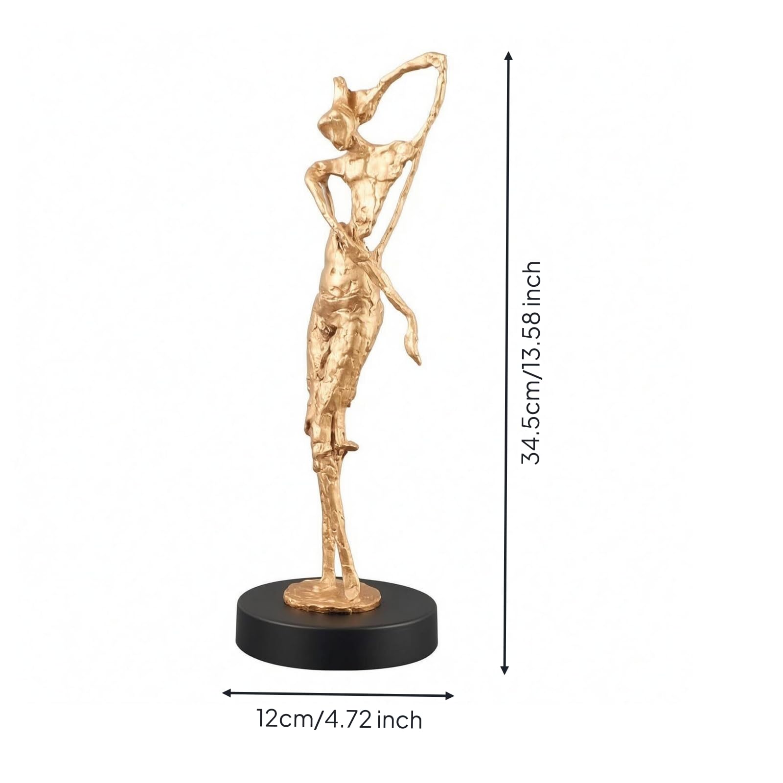 Escultura de Figura Estatua Adorno Contemporáneo Pieza de Diseño con Textura en Hierro Fundido y Peana de Mármol Adecuada para Aparadores Recibidores, Dorado, D Base De Mármol 12 12 34.5cm