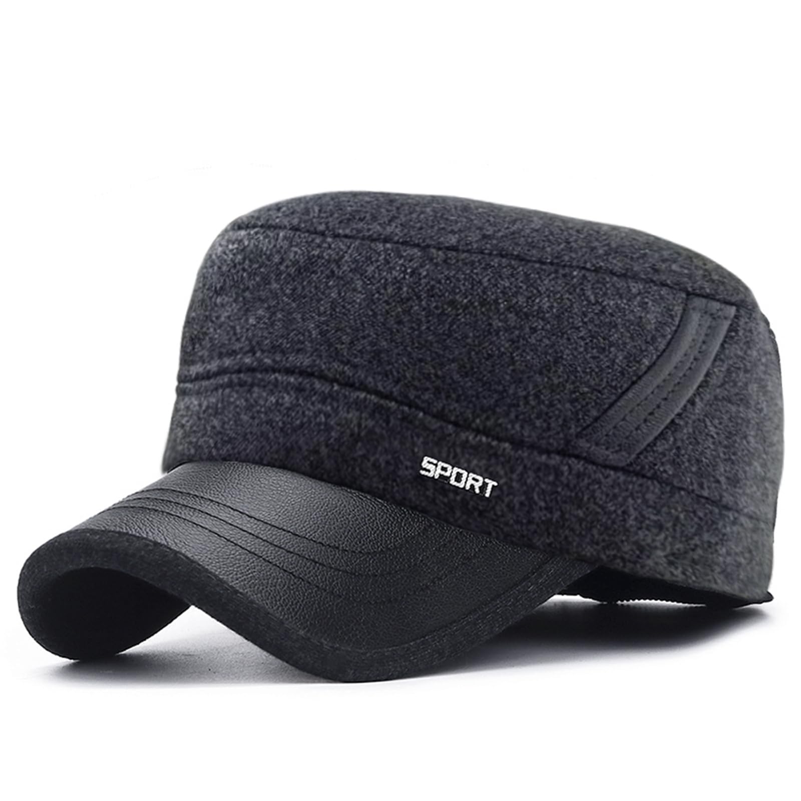 HIQIU Winterkappe Herren Military Cap mit Ohrenklappen Basecap Warme Windschutz Vestellbar Winter Flat Cap Schirmmütze mit Faltbar Ohrenschützer