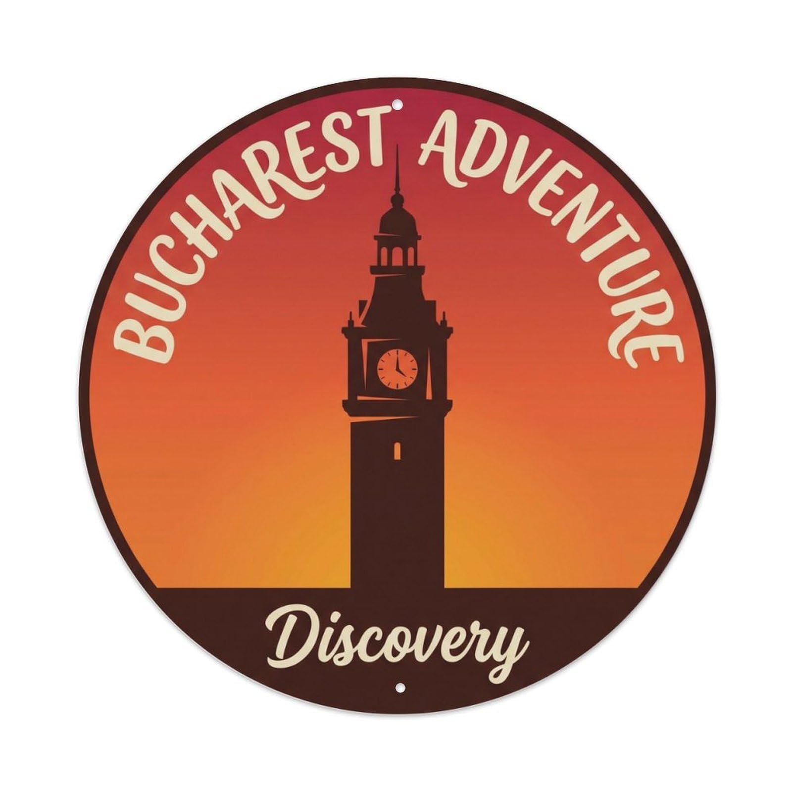 Fqcyn Style Vintage Travel Bucharest Tower Discovery Metal Tin Sign