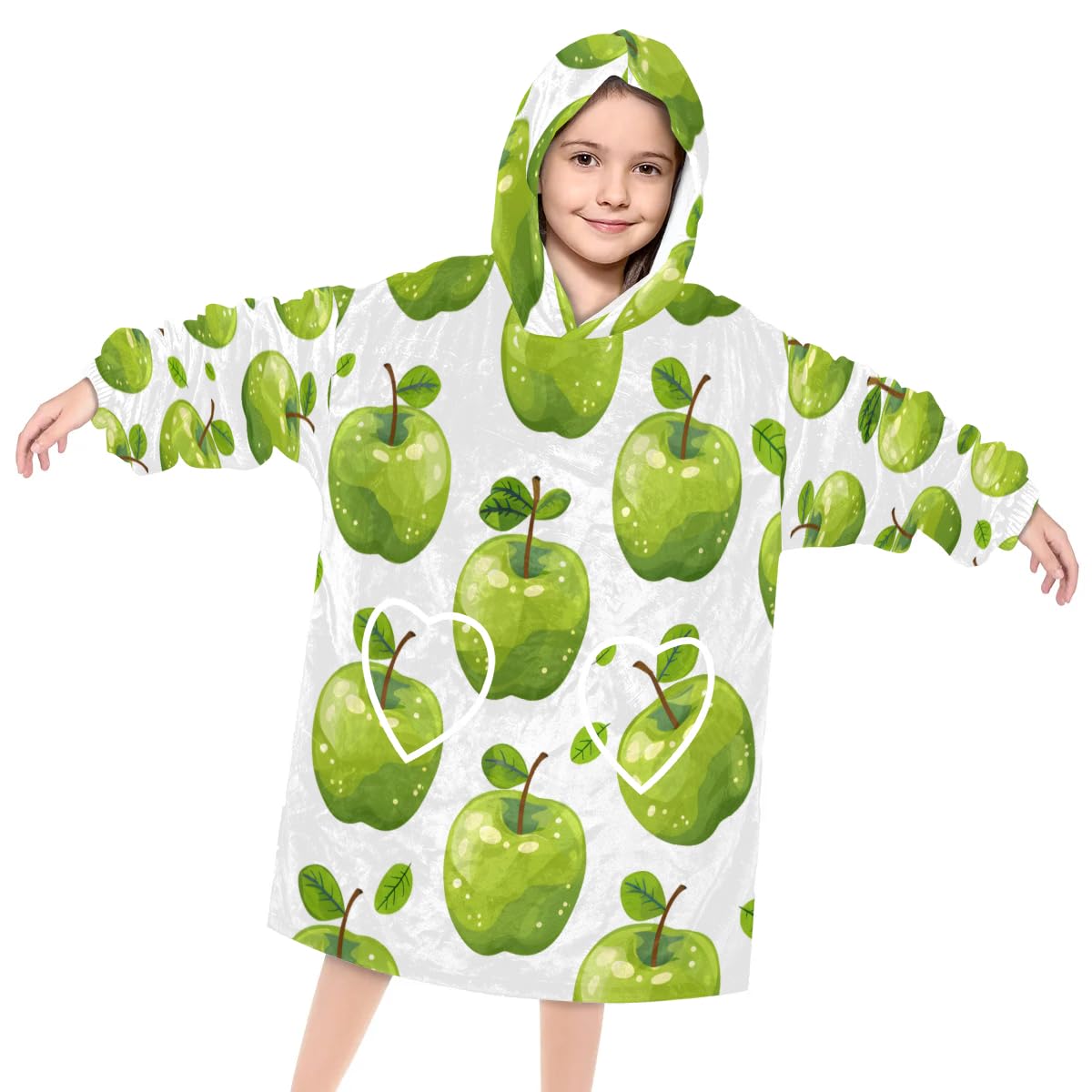 Pardick Wearable Blanket Hoodie for Kids, Green Apples Fleece Sweatshirt Blanket Oversized Blanket Sweatshirt with Pocket Flannel Warm Hooded Blanket 6-10 Year Old Girl Boy Gift, One Size