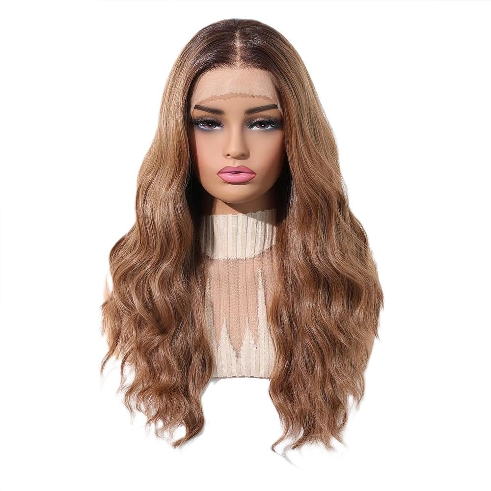 Haarpflege 13x6 HD Lace Front Perücke 76,2 Cm Lang Gewellt Ombre Blond Perücken Ohne Kleber Vorgezupft Hitzebeständig(Warm Brown Balayage)