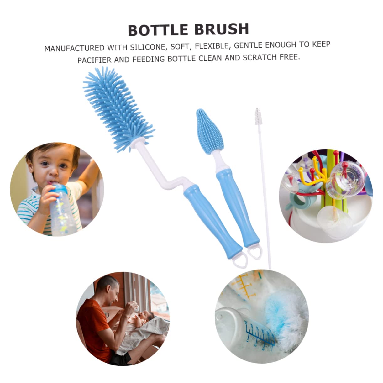ifundom 6pezzi Spazzole Per Pulizia Biberon Silicone Pulisci Tettarella e Biberon Con Manico Design Flessibile Accessorio Sicuro Per Ragazzo Ragazza