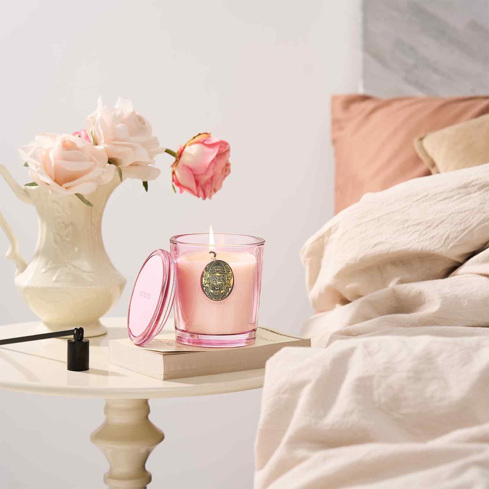 M&SENSE Candela Profumata 260g Rosa Marina, 55H Dura, Cera di Soia Non Tossiche Candele, Vetro Autunnali Decor Casa, Regalo di Lusso per Donne/Compleanni/Natale