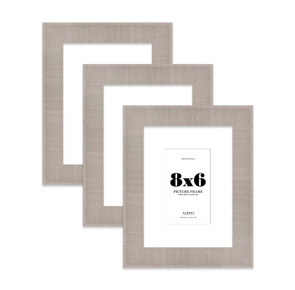 8x6" Grey Picture Frame with 5x3" Mount - Shabby Chic Photo Frame with Distressed Finish, Wall Hooks and Kickstand, 32mm Edge - 3 Pack