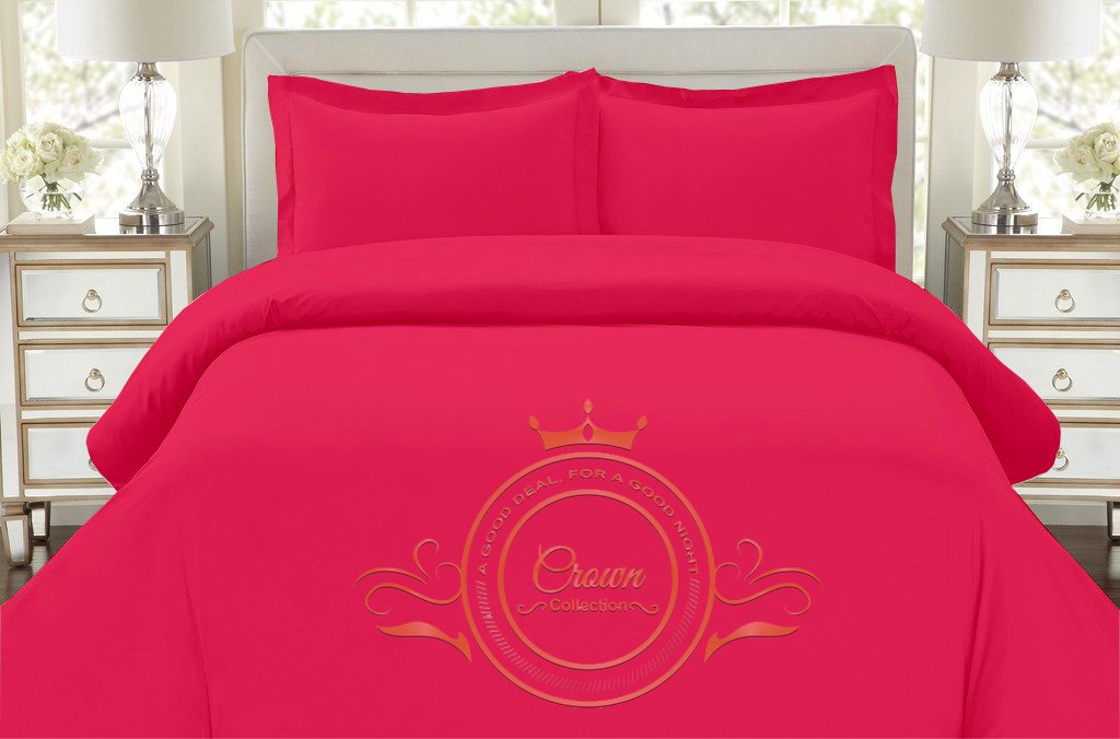 Housse de couette coton égyptien 350 fils Hotel Beddings avec fermeture éclair pratique rose vif