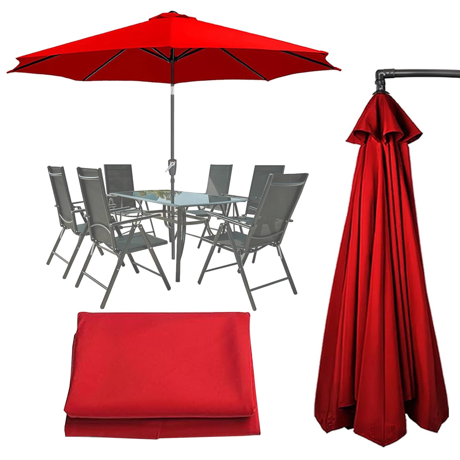 Copertura Per Ombrellone Tela Di Ricambio Baldacchino Per 6/8 Braccia | Rechange Telo Per Ombrellone Ø230/250/270cm, Durevole E Resistente Agli Strappi,Facile Da Installare(Red,3m/8ribs)