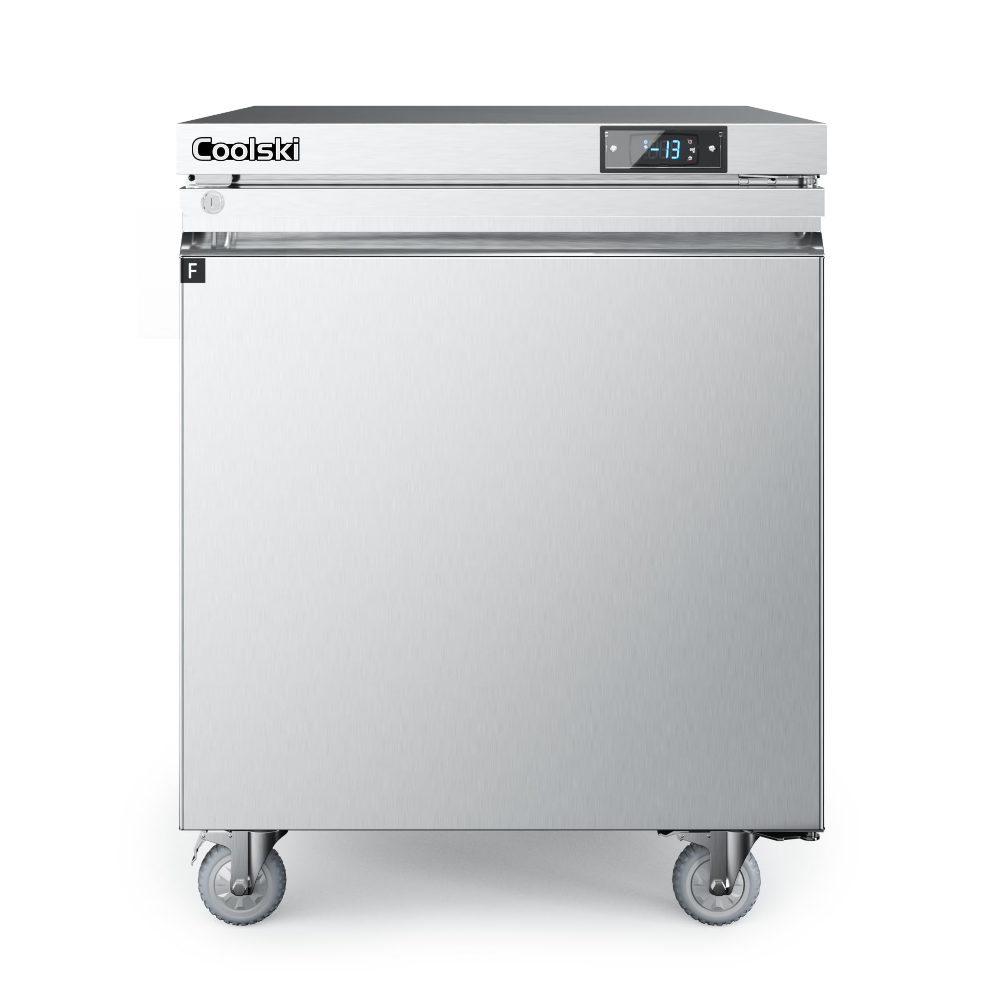 Coolski 27”W Commercial Freezer Undercounter Worktop, 7.5 Cu.ft. Stainless Steel Worktop Food Prep Freezer, -13℉to -5℉, Single Door 1 Shelve Fridge for Restaurant/Bar/Diner/Kitchen Use