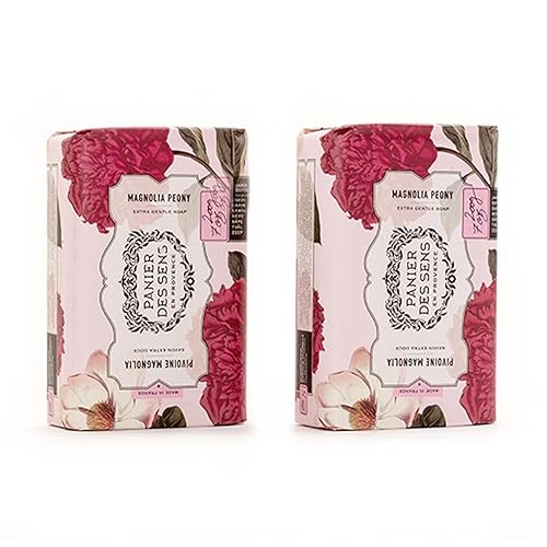 Panier des Sens Magnolia Peony Karité Manteca de karité natural, barras de jabón de baño y cuerpo - Hecho en Francia 95% natural - 2 barras, 7oz200g