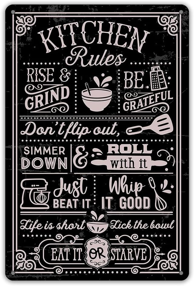 Geroclonup Kitchen Sign Funny Kitchen Quote Metal Tin Sign Wall Decor Kitchen Rules Sign for Home Kitchen Coffee Shop Decor Gifts 20x30cm-2024Y