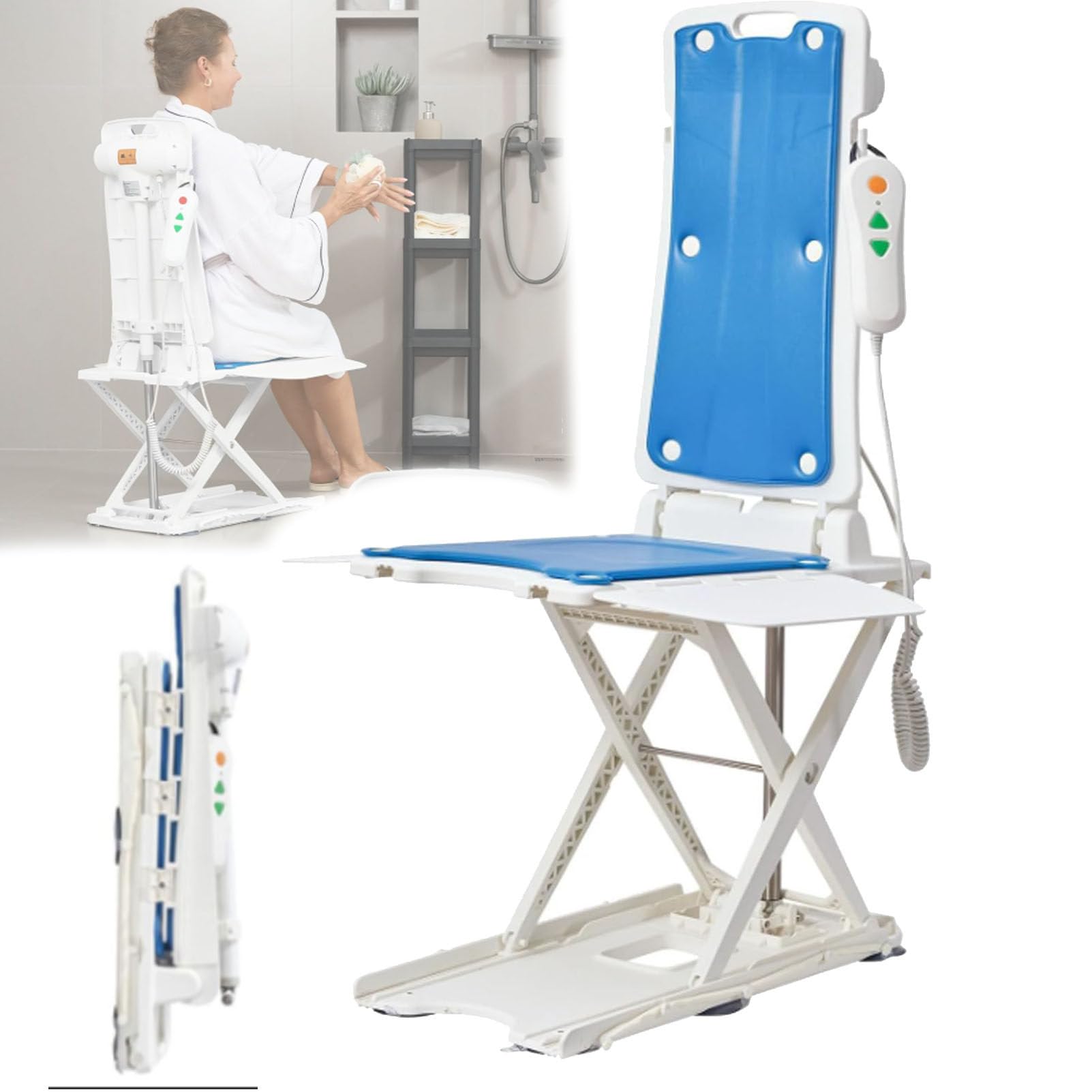 Sollevatore elettrico per sedia, sollevatore a pavimento per anziani cadute, supporta fino a 139,7 kg, impermeabile IPX8, design pieghevole e ricaricabile senza fili, assistenza rapida per recupero