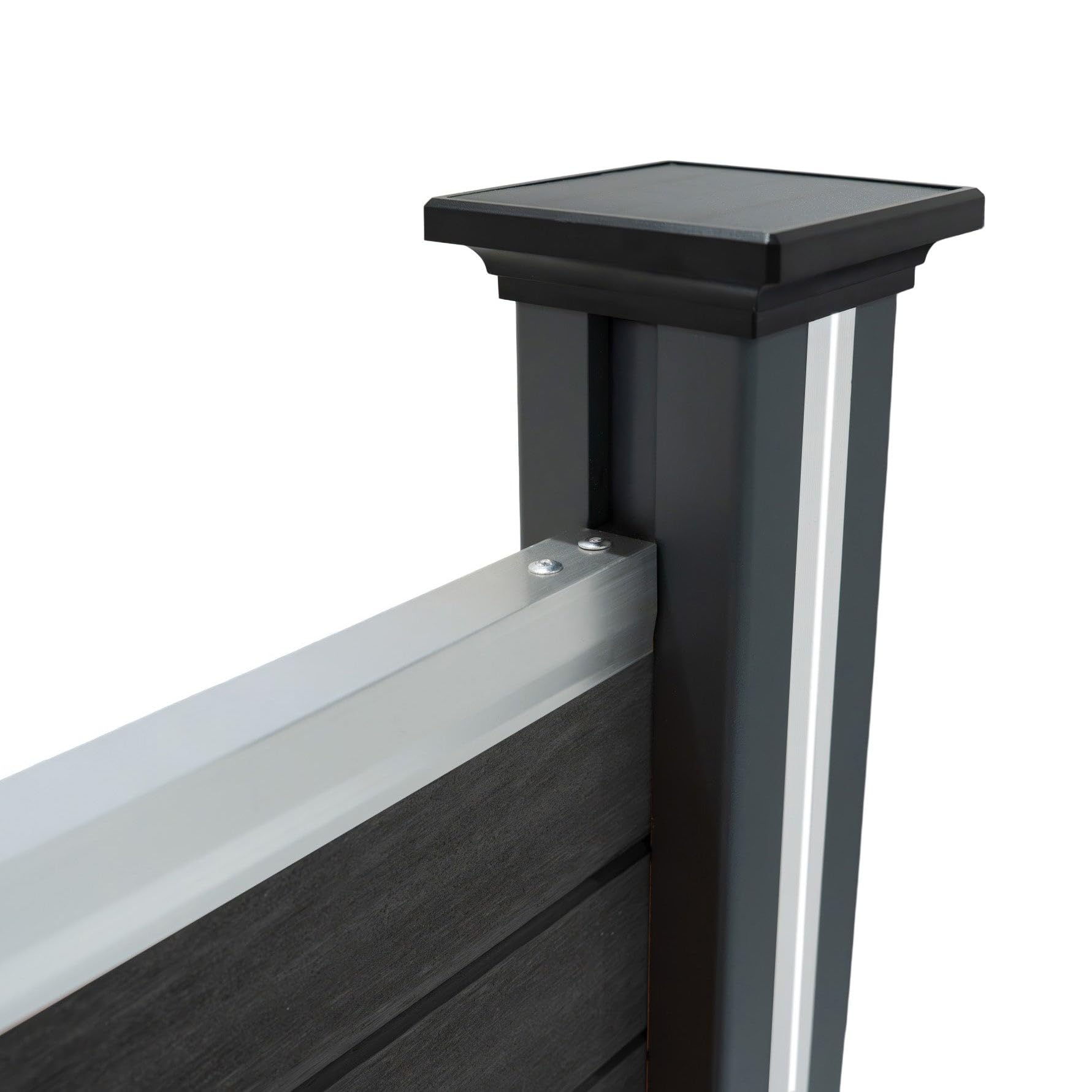 Pannelli Recinzione x2 + 3 Pali LED in Alluminio Grigio Doppia Finitura Effetto Legno PVC 185x180cm Recinto da Giardino Patio Privacy Esterno Solare