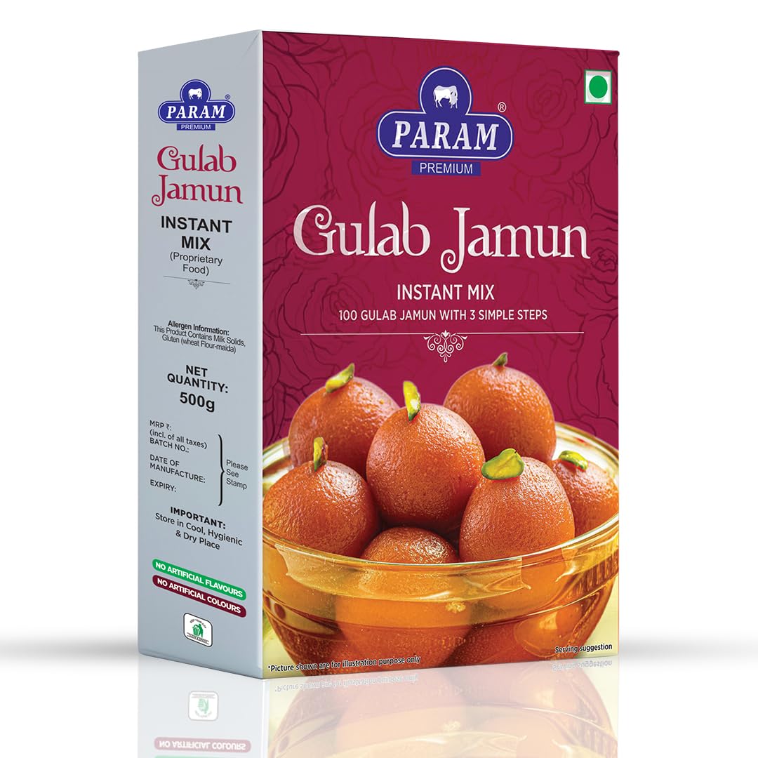 Param Premium Gulab Jamun Instant Mix Powder | Easy to Make Soft & Delicious 100 Gulab Jamuns with 3 Simple Steps | 500gm (Pack of 1)