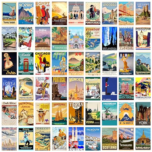 Image of Craft Qila Cardstock Travel Vol 1 Pack Of 54 Aesthetic Wall Collage Kit, Girl Room Decor, Dorm Decor, Photo Collage Kit, Wall Collage