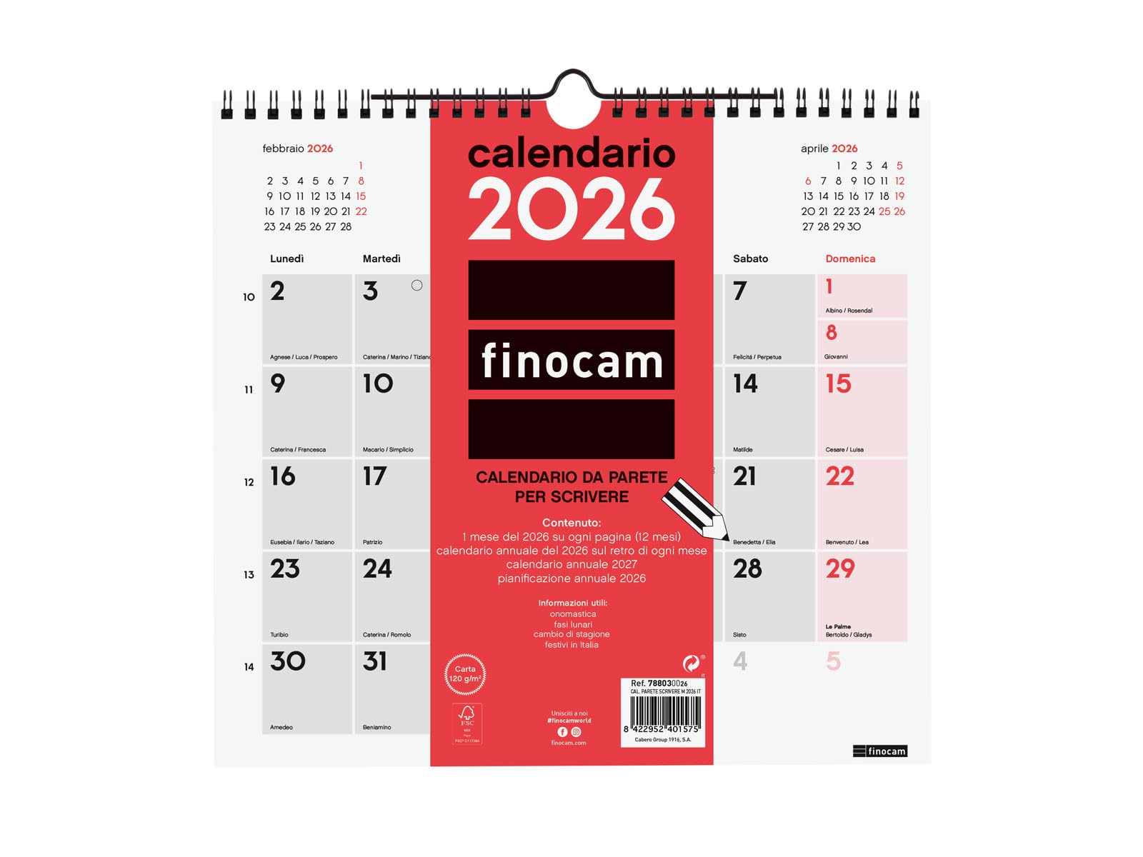 Finocam - Wall Calendar 2026 Monthly Layout January - December 2026 12 Months | Calendar 2026 for annotations | Neutral Monthly Planner - Italian, Write Wall, M - 265 x 245 mm