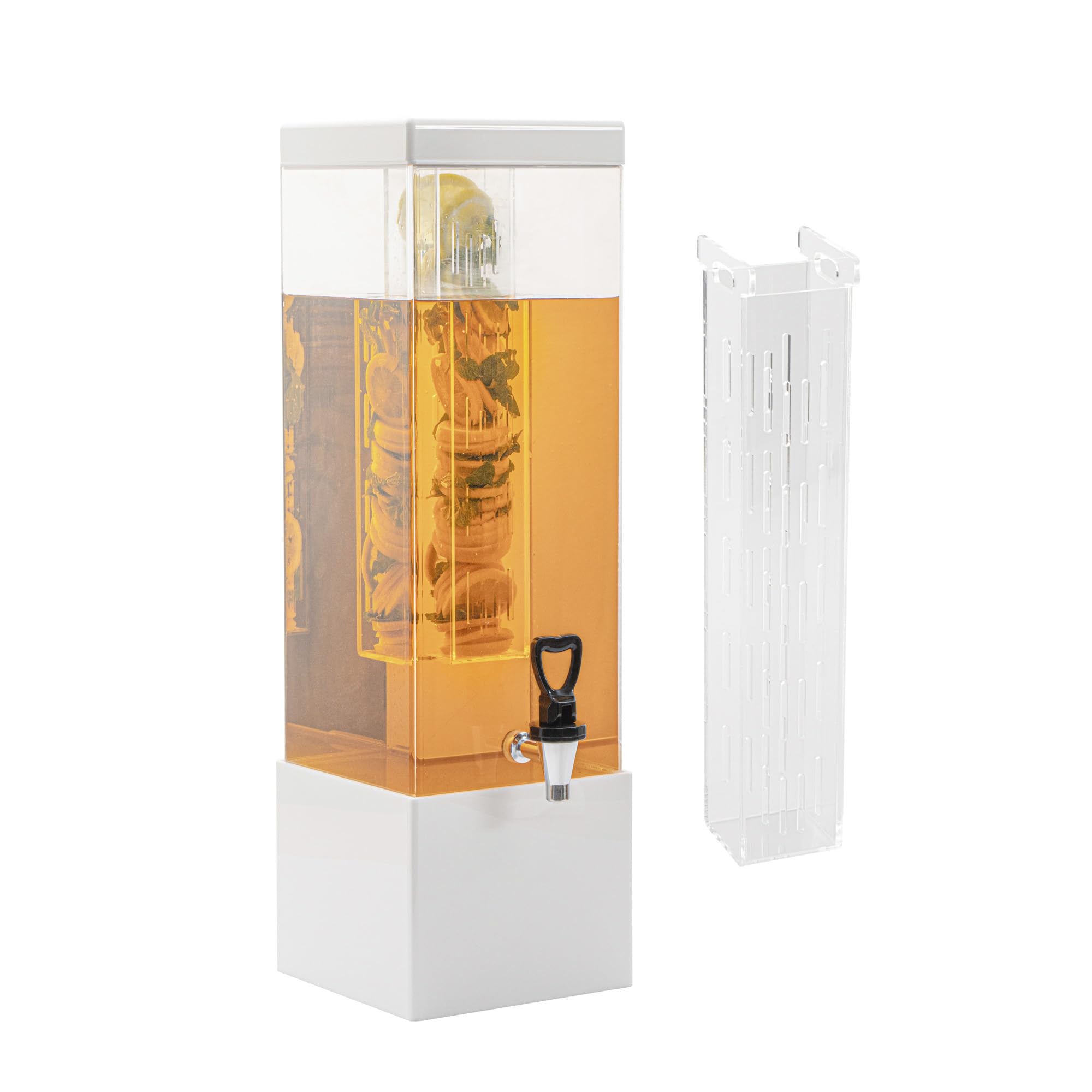 Bev Tek 3 Gallon Beverage Dispenser 1 Square Drink Dispenser For Parties - With Infusion Core Bamboo Base Clear Acrylic Drink Dispenser With Stand Easy-To-Use Spigot