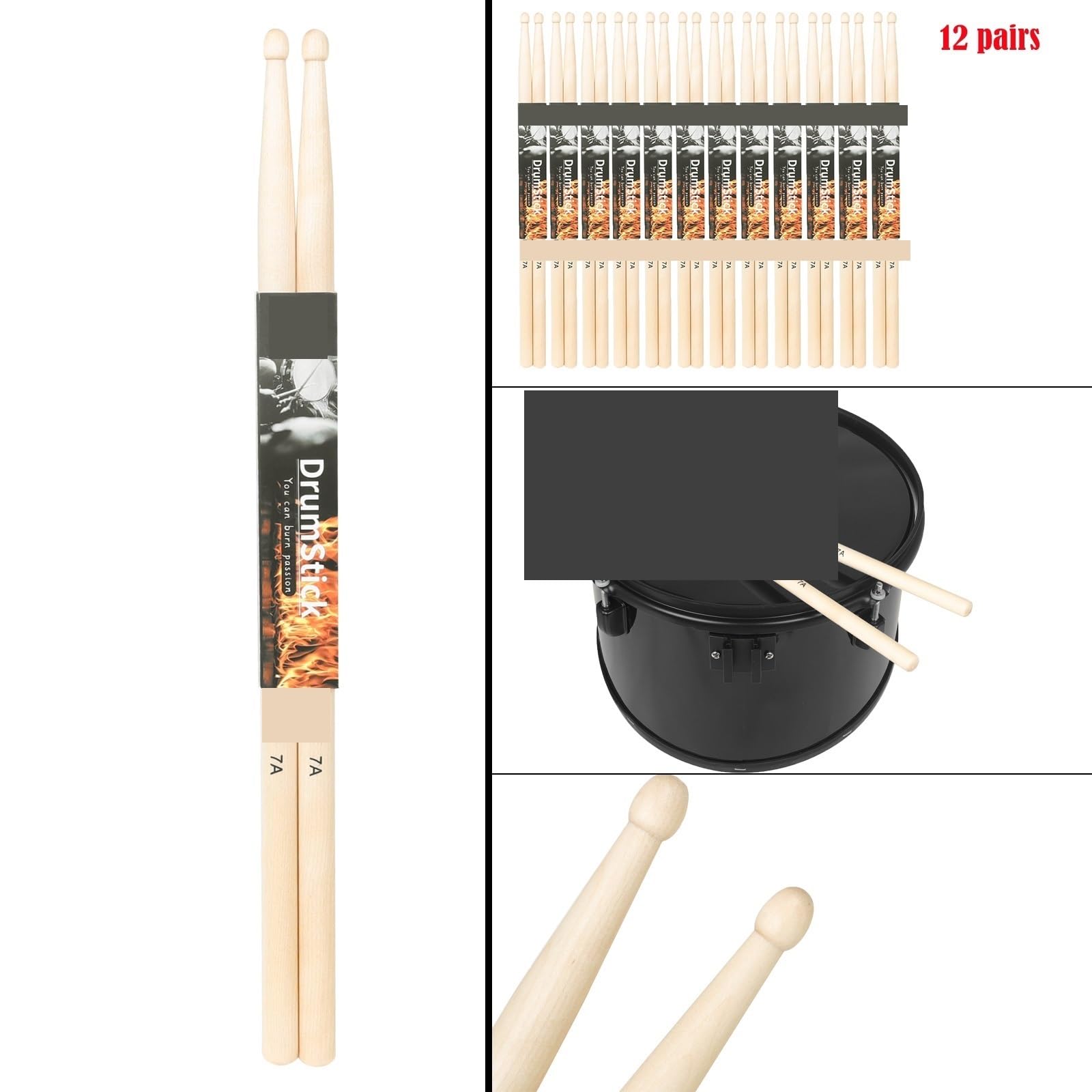 TrommelstöCke 12pair 7A/5A Drum Sticks Maple Jazz Drums Drums Drumsticks for Drum Stands Available Professional Percussion Instrument Accessories FüR Schlagzeug