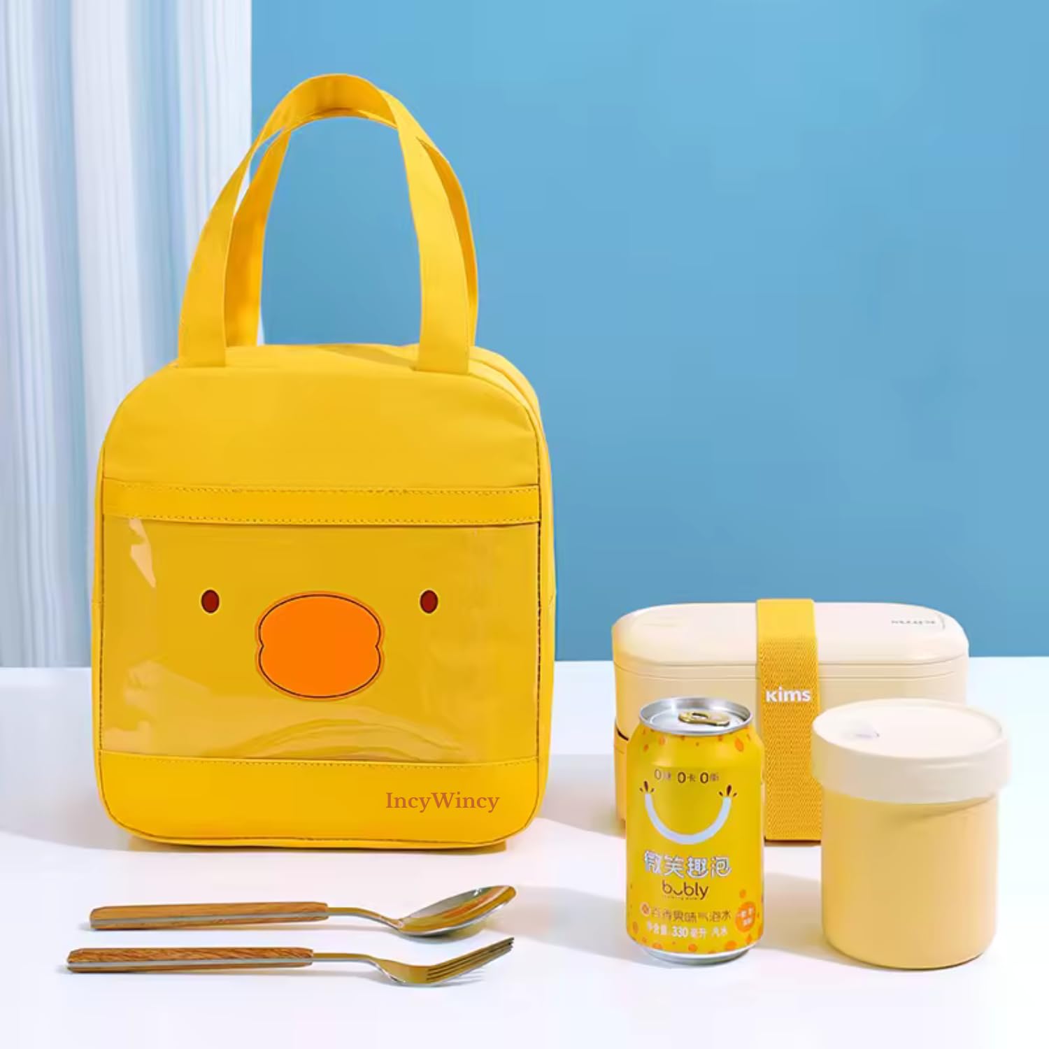 IncyWincy Lunch Bag for Kids to School (Pack of 1), Leakproof Tote Bags for Office and Picnic, Insulated Meal Carrier for Men & Woman, Durable Unisex Tiffin Bag for Boys and Girls (Yellow) 2