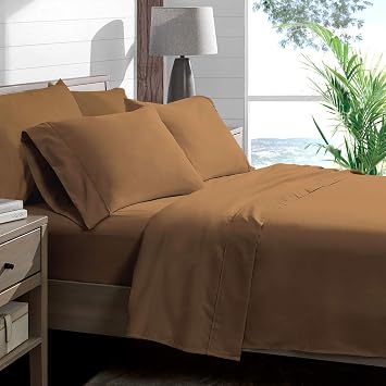Luxury Bedding Set-800 Thread Count-100% Cotton 4Pcs Bed Sheet Brown Queen Sheets Set, Long Staple Cotton Sheets, Soft & Cozy Cotton Fits Mattress Upto 22" Deep Pocket, Bedsheet and Pillowcase