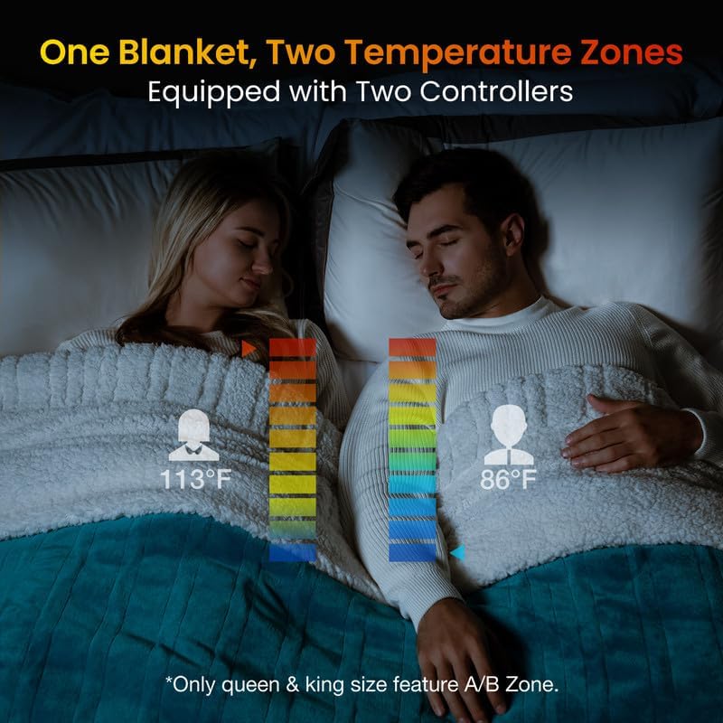WOOMER Electric Heated Blanket Queen Size, Soft Flannel Fast Heating Blanket with Multi-Color Option, 84"x 90", 10 Heating Levels & 0.5-12H Auto Off, Over-Heat Protection - Image 3