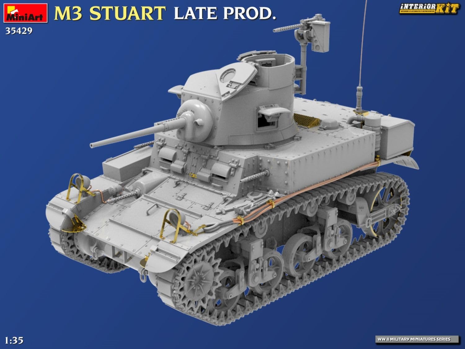 Mini Art 35429 1:35 US M3 Stuart Späte Prod. Interior - originalgetreue Nachbildung, Modellbau, Plastik Bausatz, Basteln, Hobby, Kleben, Modellbausatz, Zusammenbauen, unlackiert