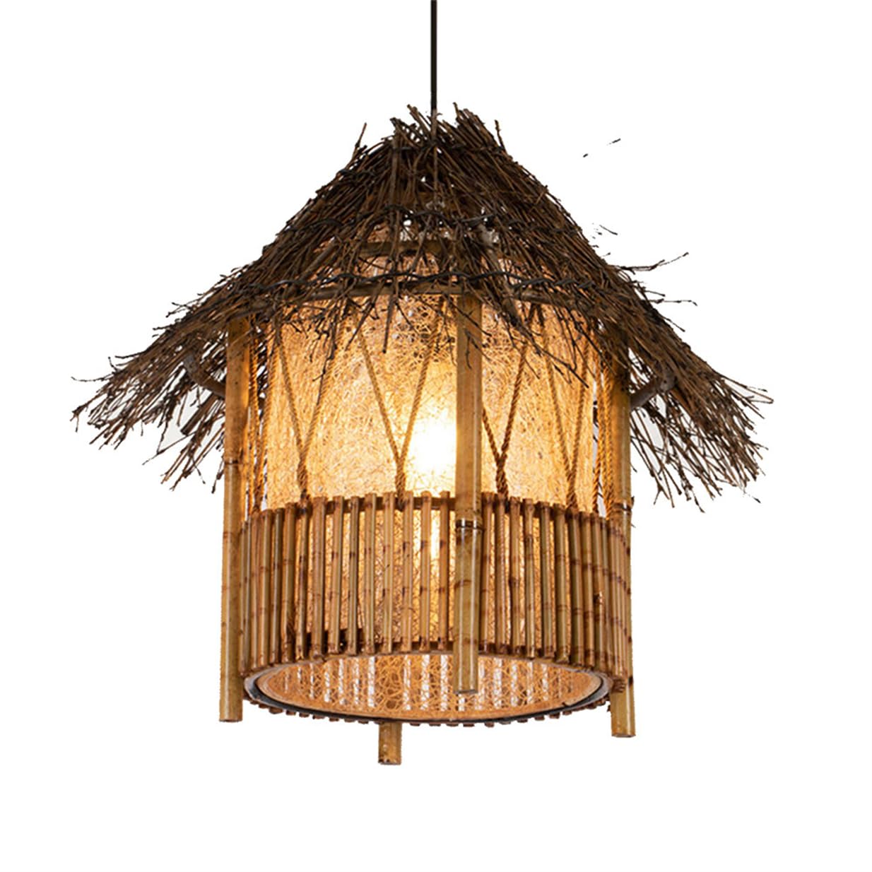 SHUANGZ Antique Rattan Basket Chandelier Vintage Industrial Lighting Fixtures Farmhouse Wabi-sabi Illumination Restaurant Decor Lantern Handmade Wicker Hanging Lamp for Hallway Bedroom Nursery