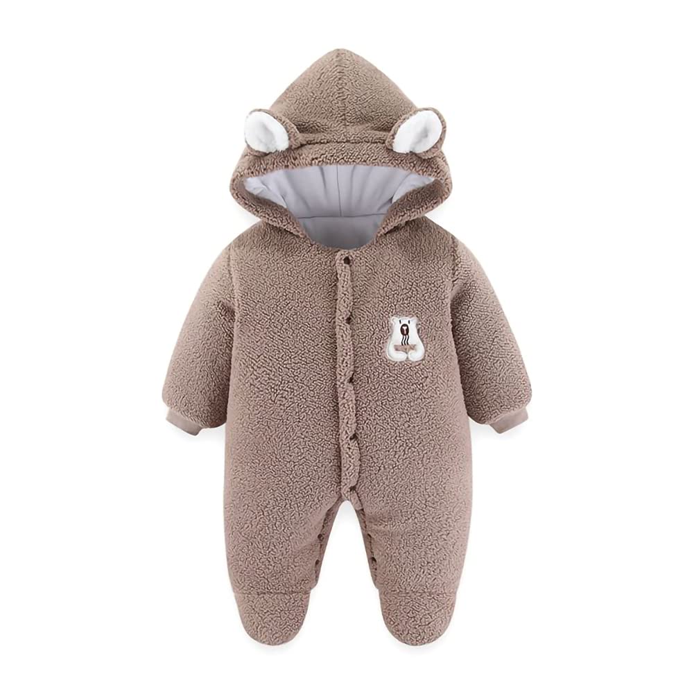 AIKSSOONewborn Baby Winter Snowsuit Cartoon Bear Warmer Cotton Fleece Hooded Romper Jumpsuit Winter Coat for Baby Girls Boys