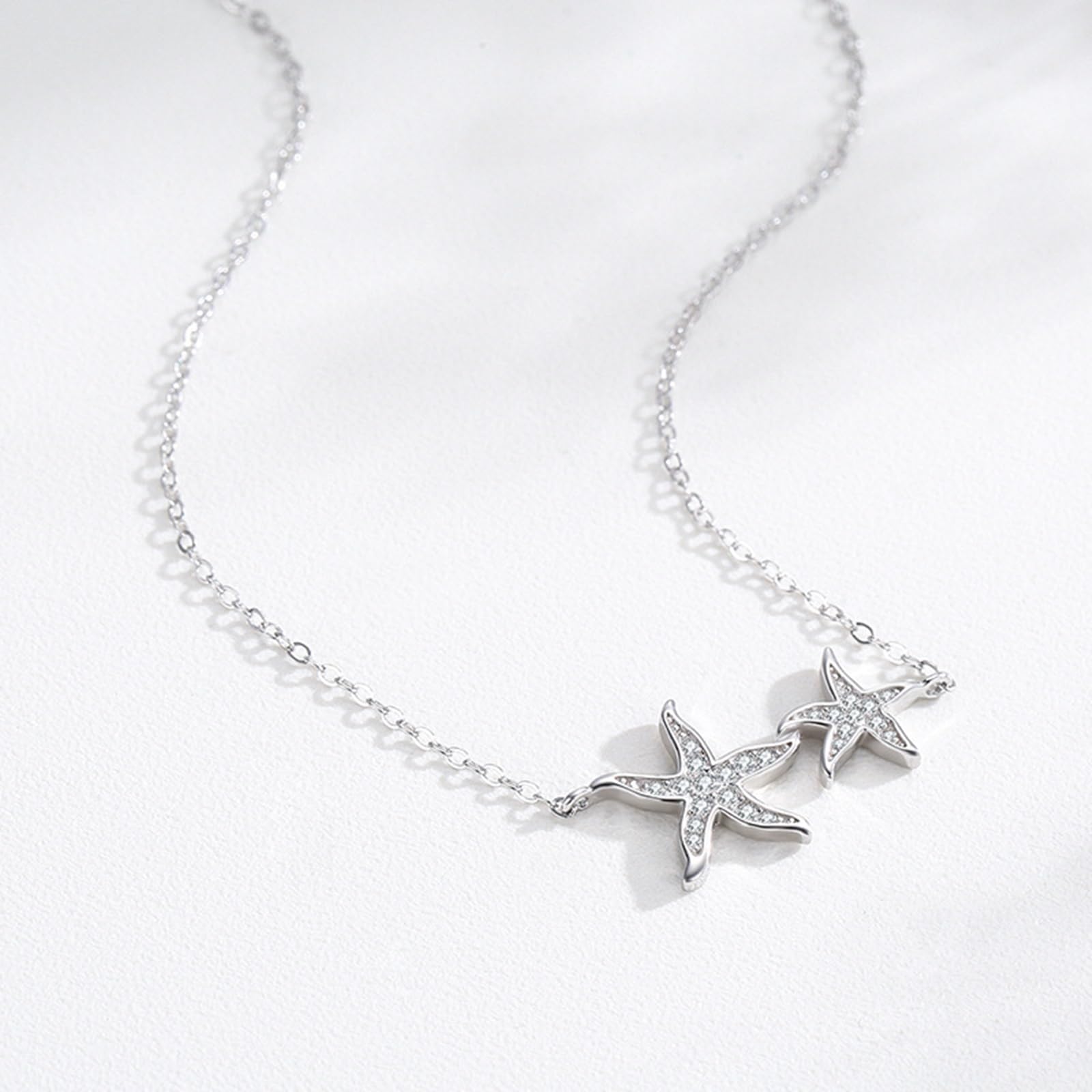 Collares de oro blanco para mujer, collar con colgante de estrella de mar de 9 K, 14 y 18 quilates, 11 x 21 mm, con moissanita, cadena alargada: 40 + 5 cm