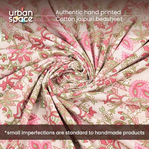 Image of Urban Space 100% Cotton Jaipuri Handblock Printed Double Size Bedsheet with 2 Pillow Covers, 200 TC Cotton Double Bedsheet (90 x 100 Inches, Noor Mahal Pink)