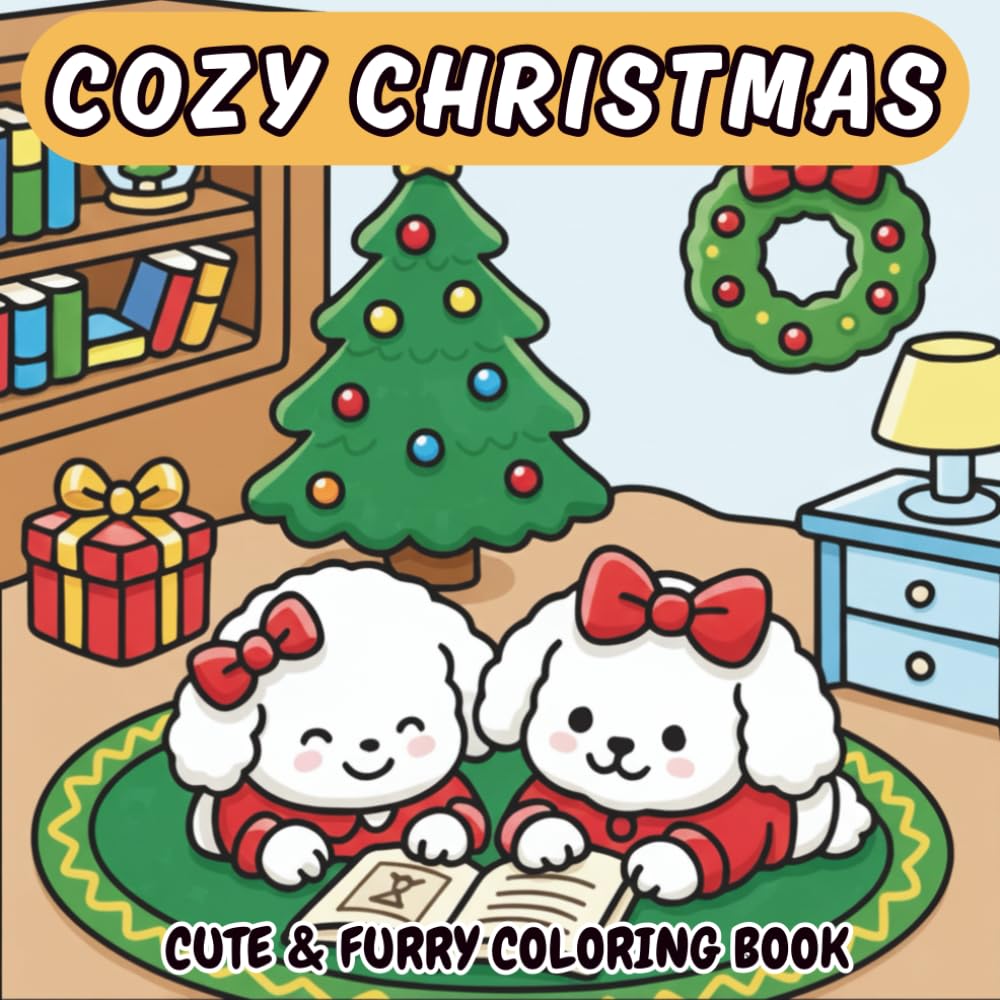 Cozy Christmas: Cute & Furry Coloring book for Adults and Kids| Cozy spaces with bold and easy illustration for relaxation or family fun time