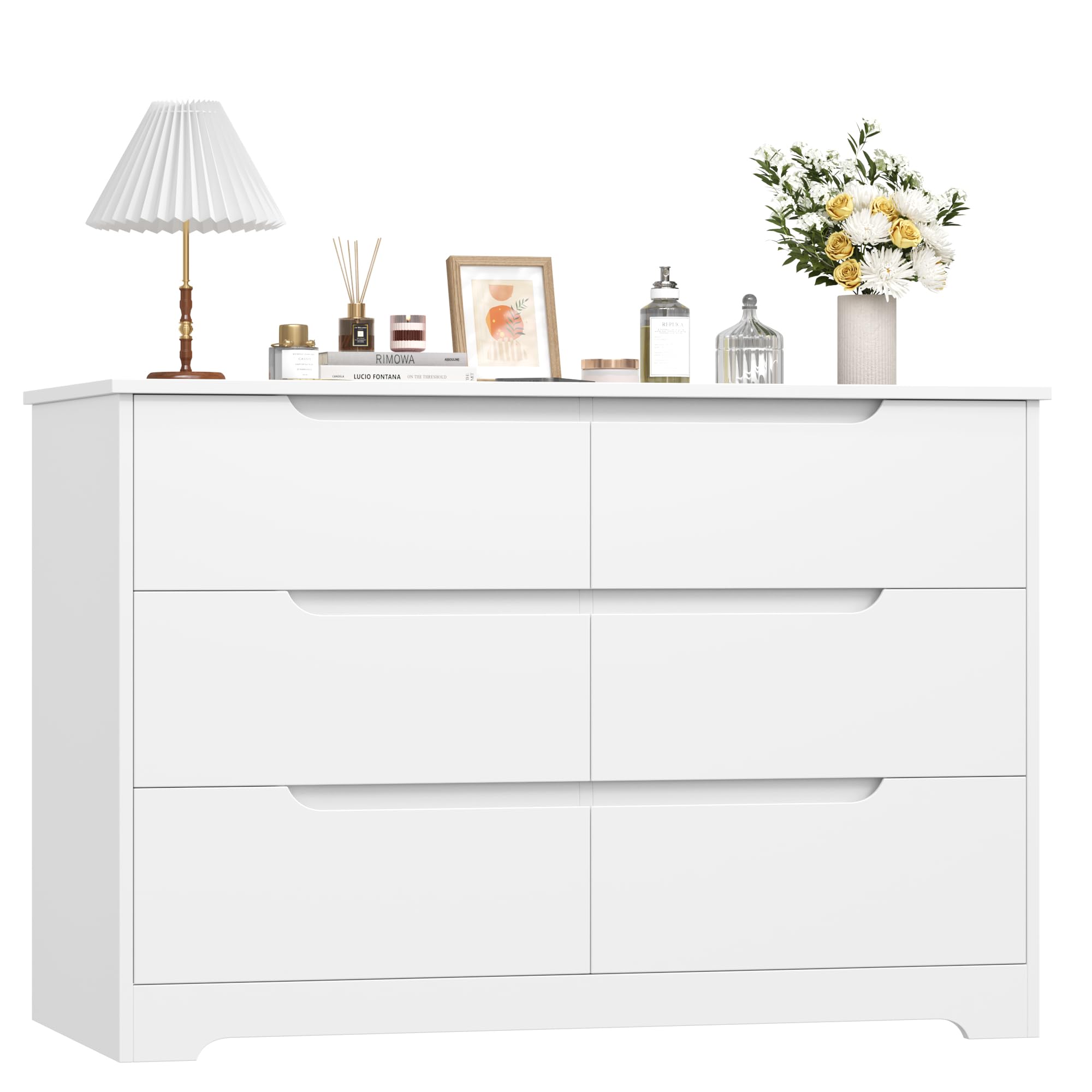 HOCSOK Chest of Drawers Bedroom, 6 Drawer Bedroom Cabinet with Handleless Drawers, Storage Drawer Chest for Livingroom, 105x 71x40cm