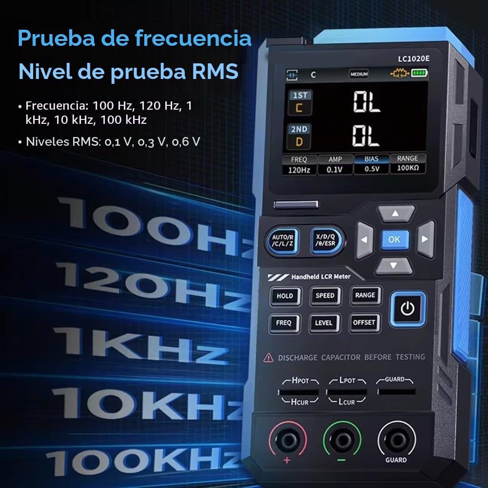 LC1020E Digital Bridge LCR ESR Meter Handheld Tester para resistencia capacitancia inductancia medición con 5 frecuencias 3 niveles de prueba (LC1020E Inglés)