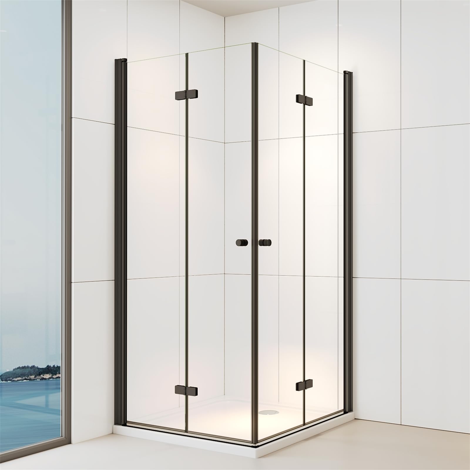 IMPTS Duschkabine 80x90x185cm Eckeinstieg Schwarz Dusche 180º Falttür Duschwand Duschabtrennung 6mm ESG Glas Duschtür für Badezimmer, ohne Duschtasse