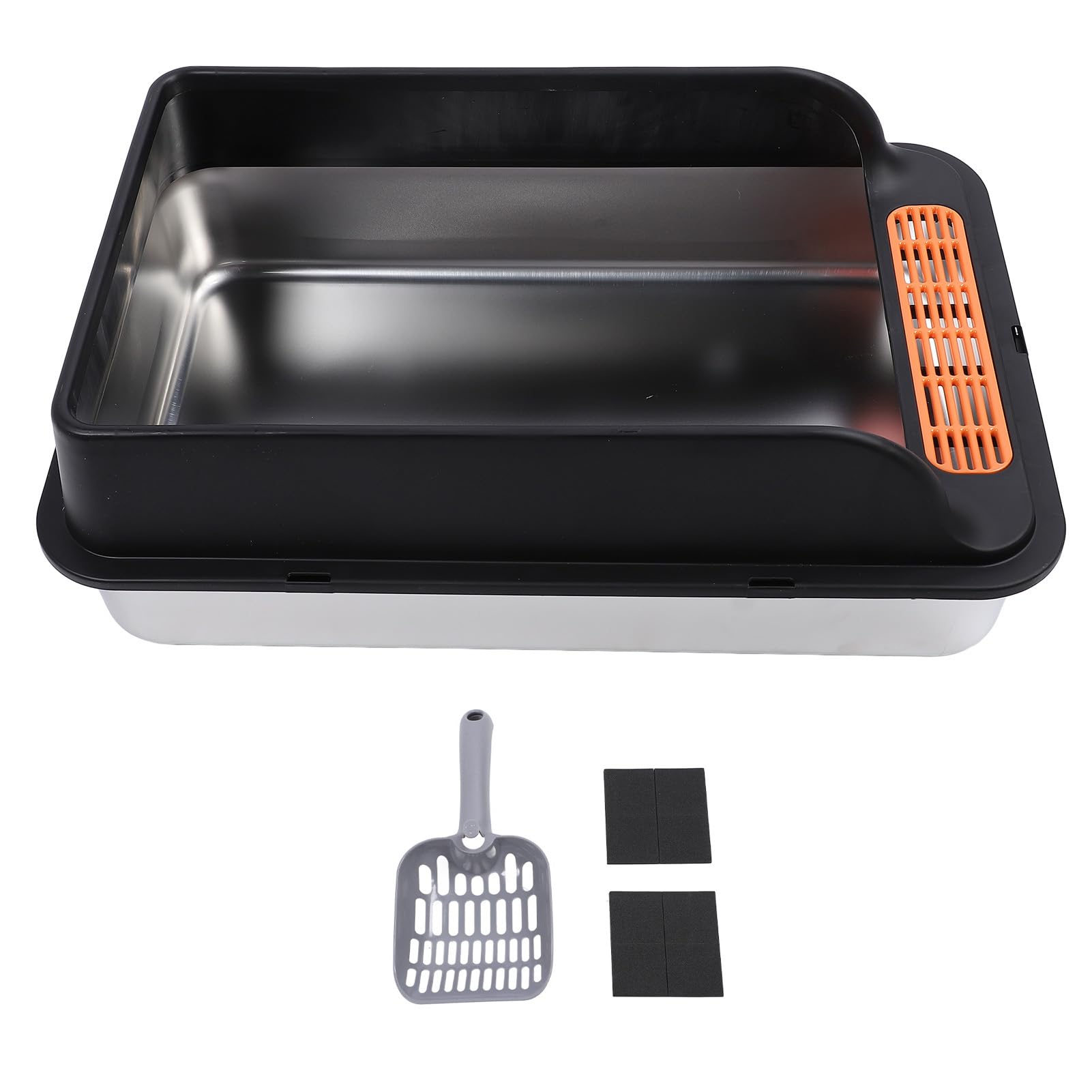 Arenero para Gatos, arenero Grande de Metal, Caja de de Acero Inoxidable, a Prueba de Salpicaduras, Caja de de Alta Cara con Filtro de Pedal para Gatos domésticos (L (4,43 x 5,41
