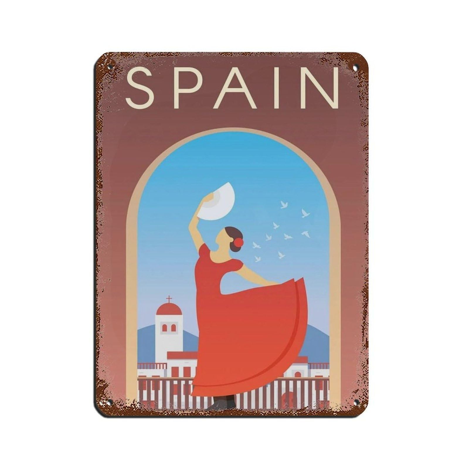 Spain Travel Poster Tin Sign Vintage Metal Pub Club Cafe Bar Home Wall Art Decoration Poster Retro 12x16inch(30x40cm)
