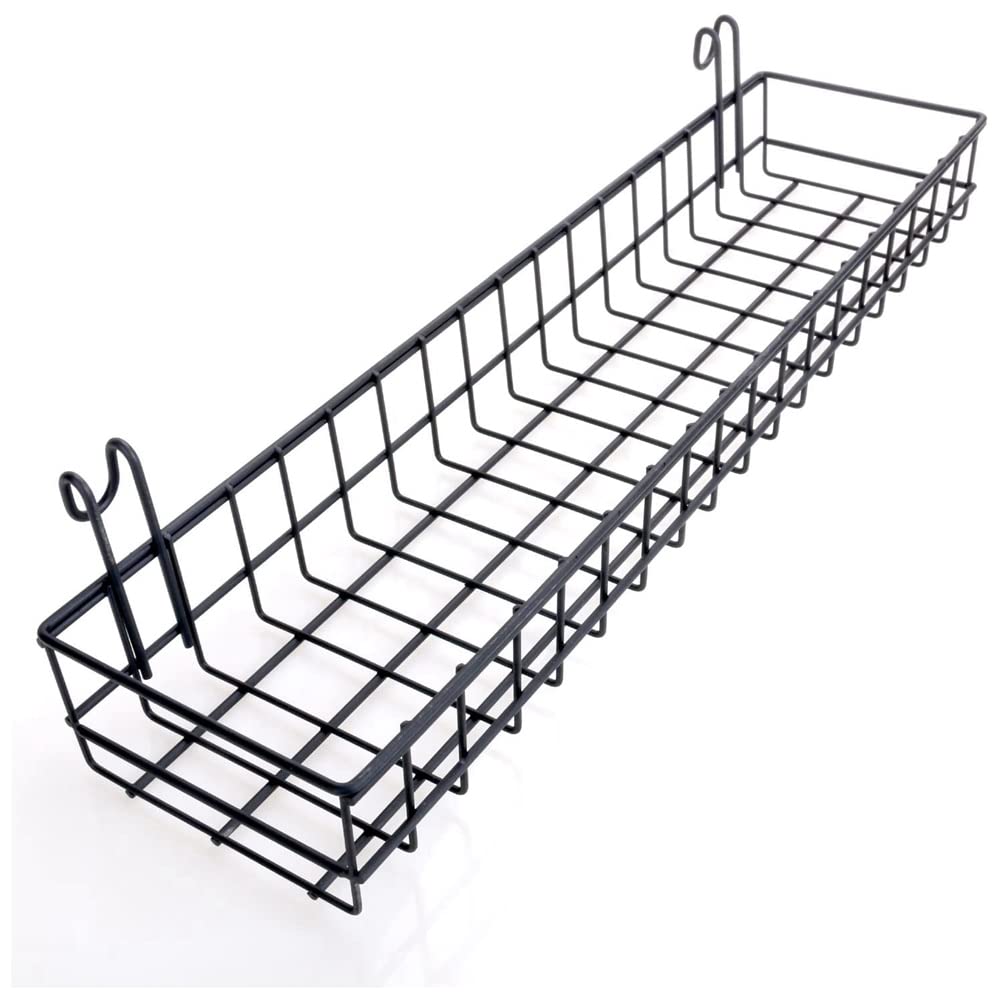 Dcluluwe Hanging Basket for Wire Wall Grid Panel, Multi-Function Wall Storage and Display Basket, 40X10X5CM, Black Painted