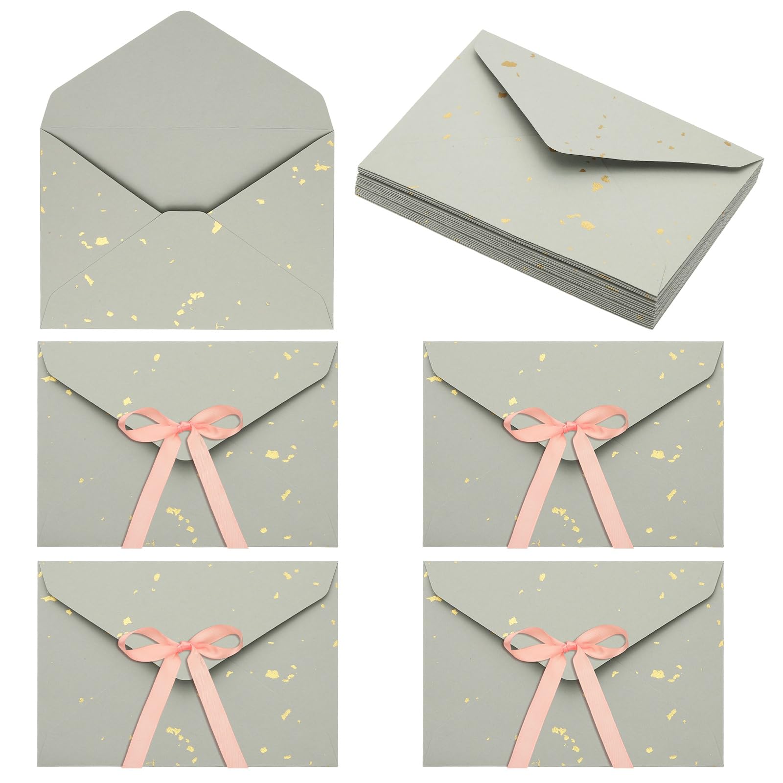 Enveloppes pour cartes de vœux au style vintage gris avec ruban satiné raffiné