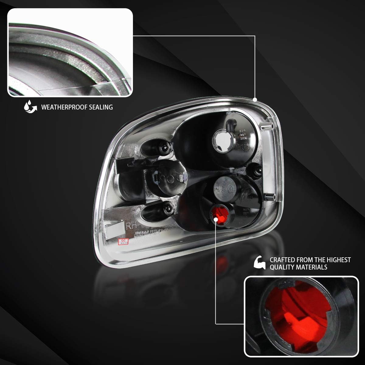 Autozensation Compatible with 1997-2003 Ford F-150 Flareside, 2004 Ford F-150 Heritage Flareside, Left + Right Pair Assembly, Black Housing Clear Lens Tail Lights