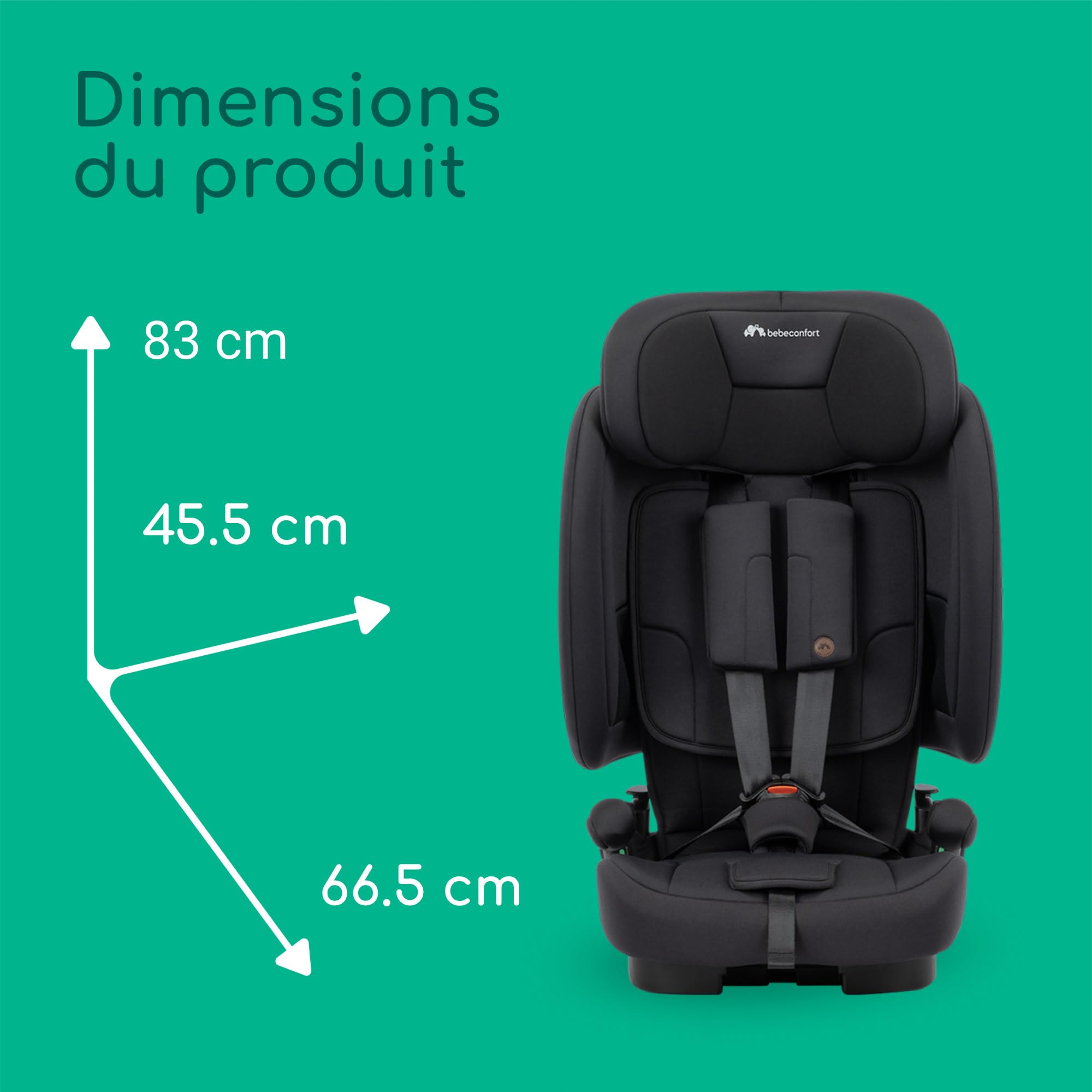 Bebeconfort Ever & Go i-Safe, Siège-Auto Évolutif, 15 Mois - 12 Ans, 76-150 cm, Siège-Auto de Voyage Pliable, Compact & Léger (4.9 kg), 15 Positions d'Appui-Tête, Full Black