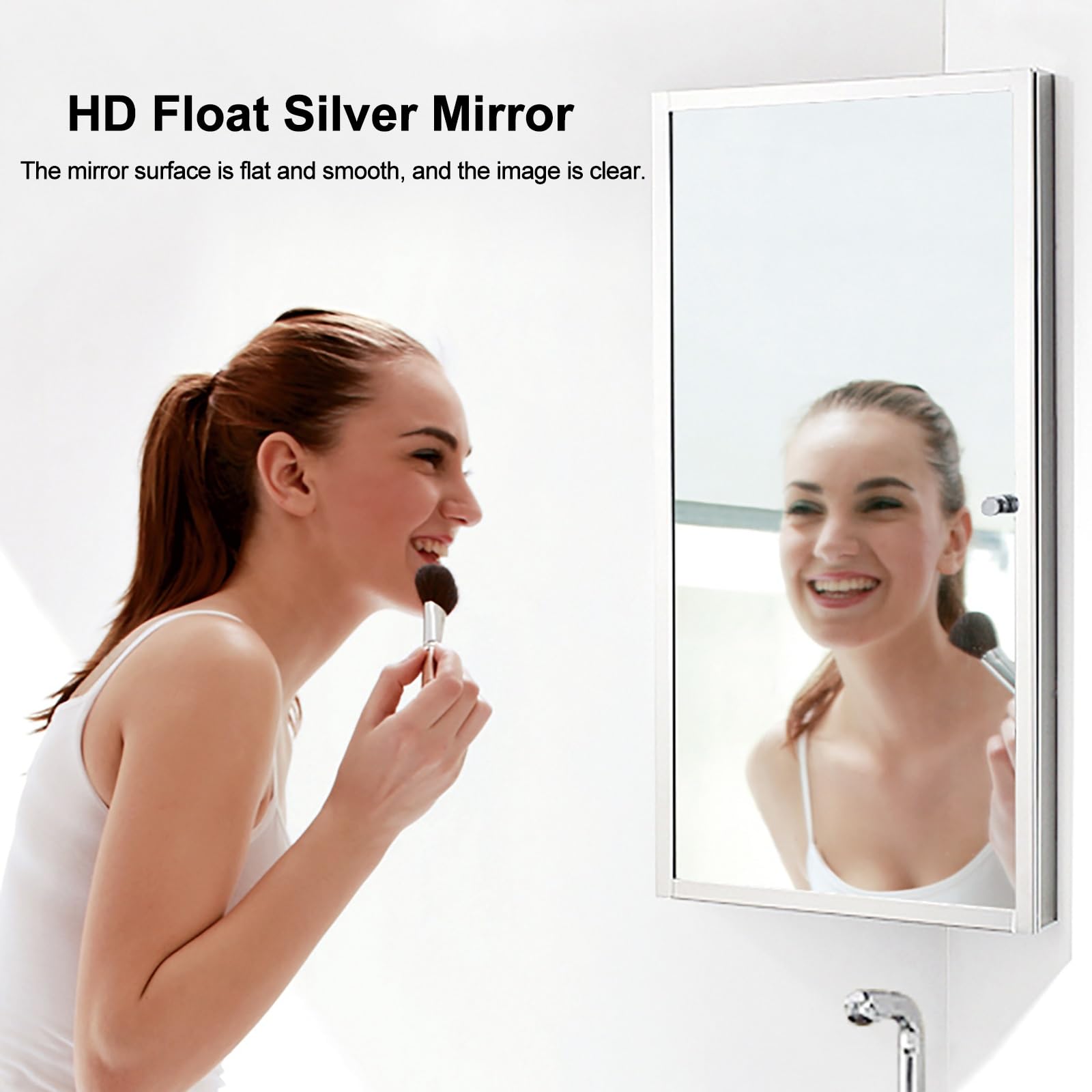 Generisch Moderno armadio a specchio triangolare da bagno in acciaio inox con tre ripiani, armadietto sospeso in finitura lucida/spazzolata (spazzolato, aperto a sinistra)