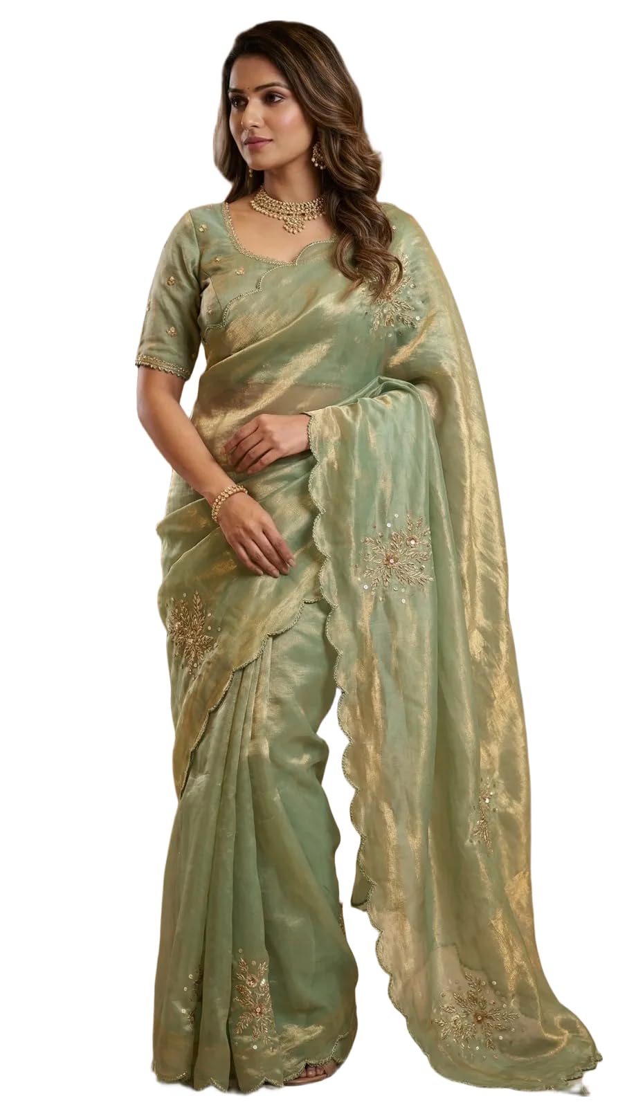 Women Fandy Satin Saree with Blouse Khatli Handwork Aarco Border Ethnic Wear for Festive Occasion-image-48