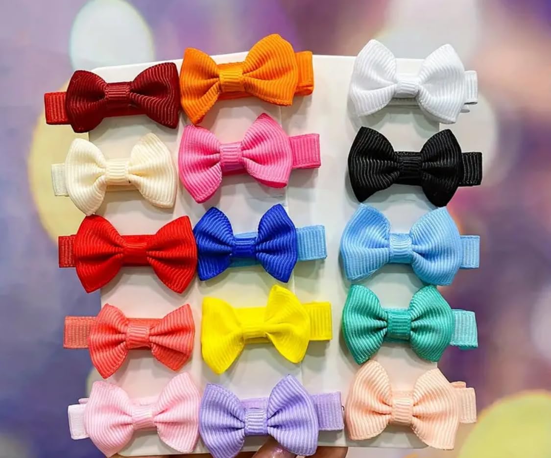 Baby Hair Bows, 10 Pack Mini Hair Clips for Toddlers, Assorted Colours, Soft Grosgrain Ribbon