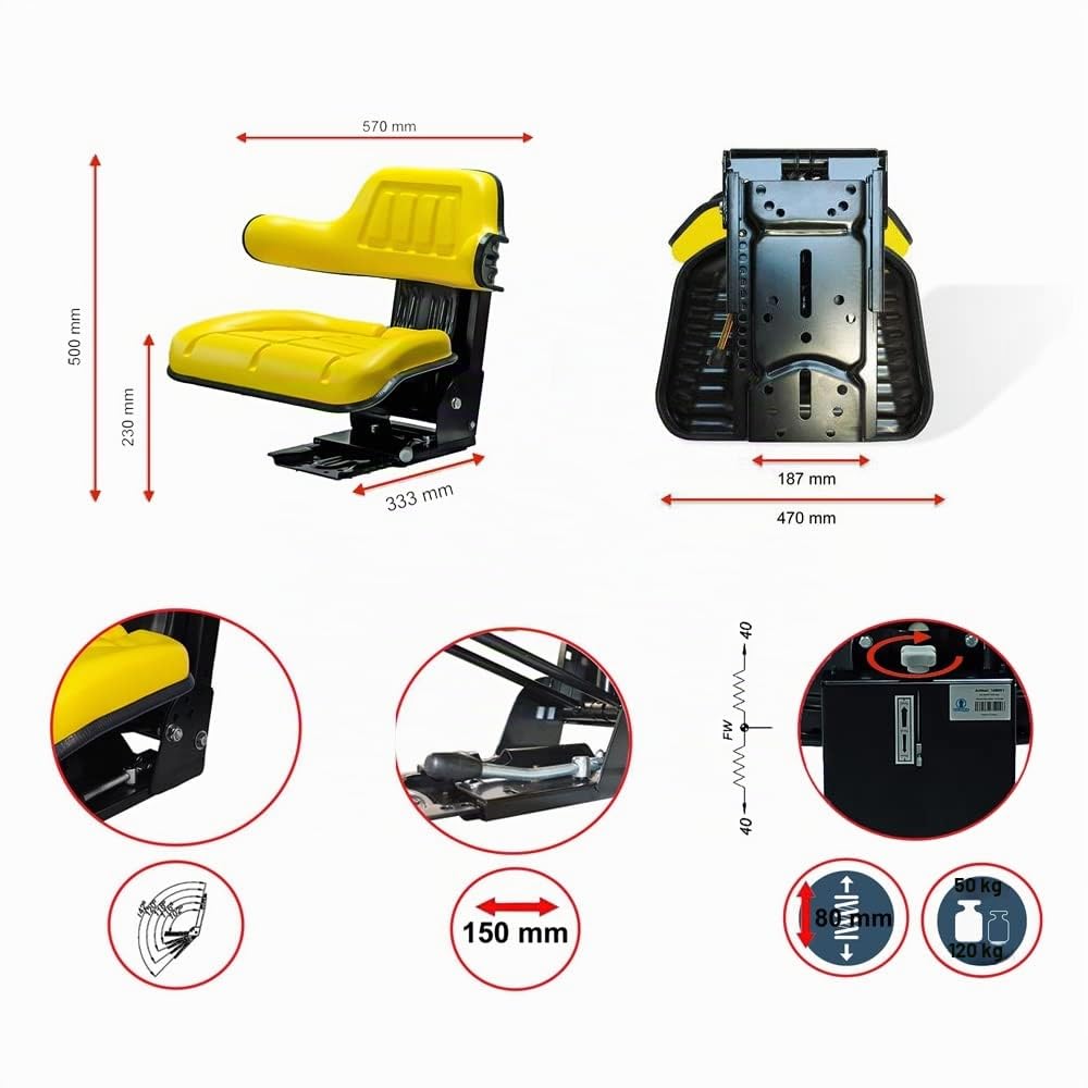 siège du tracteur, PVC, jaune, KS 44/2H convient pour John Deere